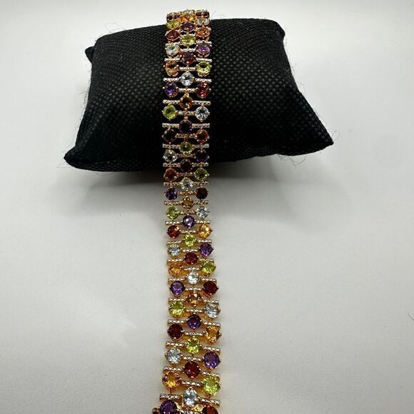 NWOT 7", 18k yellow gold plated over sterling silver multi-gemstone bracelet! - Picture 12 of 12